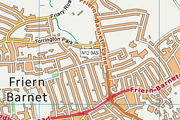 N12 9AS map - OS VectorMap District (Ordnance Survey)