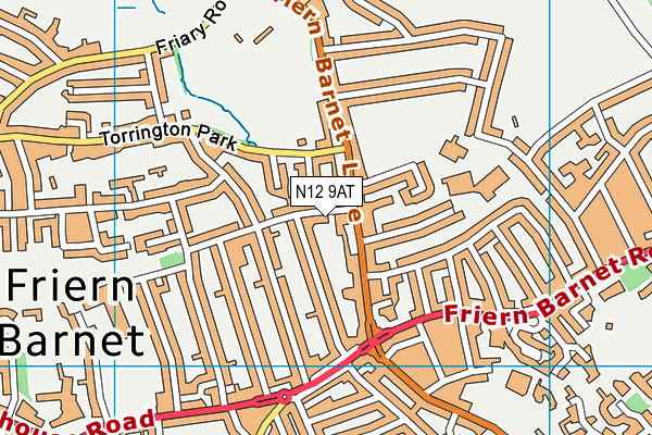 N12 9AT map - OS VectorMap District (Ordnance Survey)