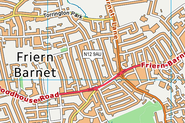 N12 9AU map - OS VectorMap District (Ordnance Survey)