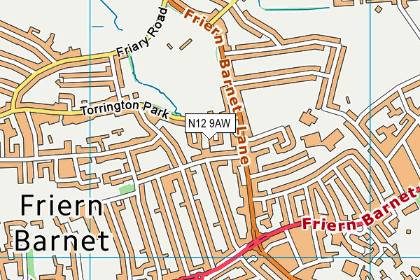 N12 9AW map - OS VectorMap District (Ordnance Survey)