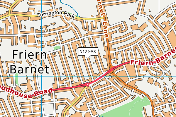 N12 9AX map - OS VectorMap District (Ordnance Survey)