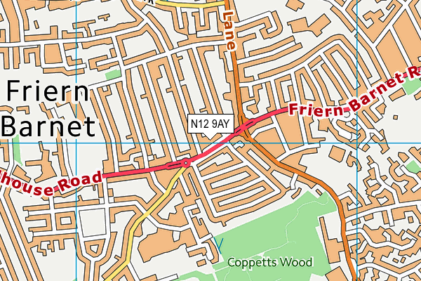 N12 9AY map - OS VectorMap District (Ordnance Survey)