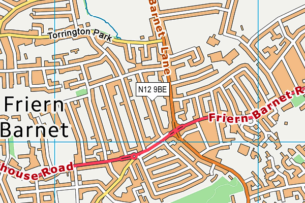 N12 9BE map - OS VectorMap District (Ordnance Survey)