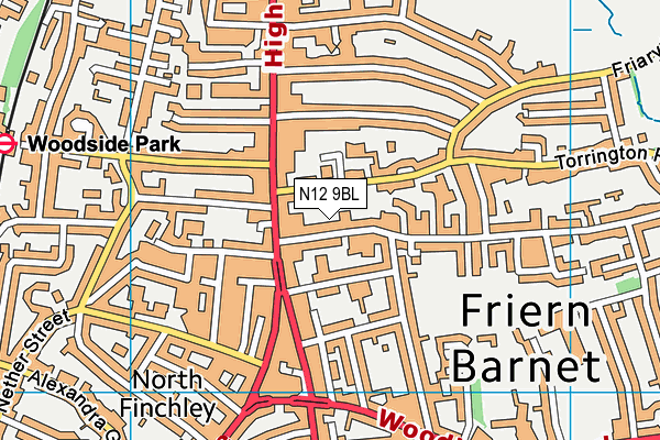 N12 9BL map - OS VectorMap District (Ordnance Survey)