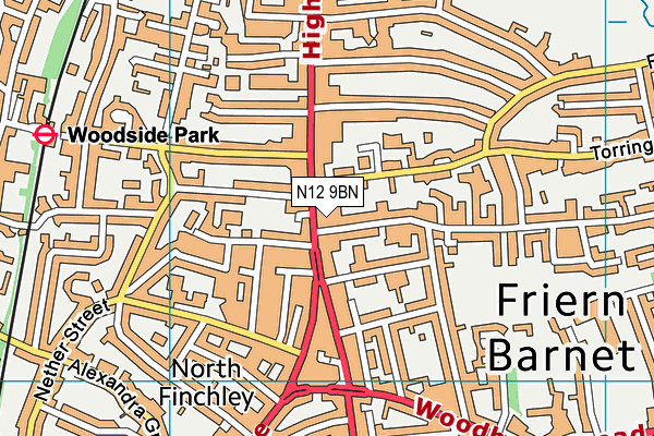 N12 9BN map - OS VectorMap District (Ordnance Survey)