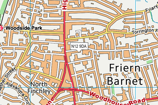 N12 9DA map - OS VectorMap District (Ordnance Survey)