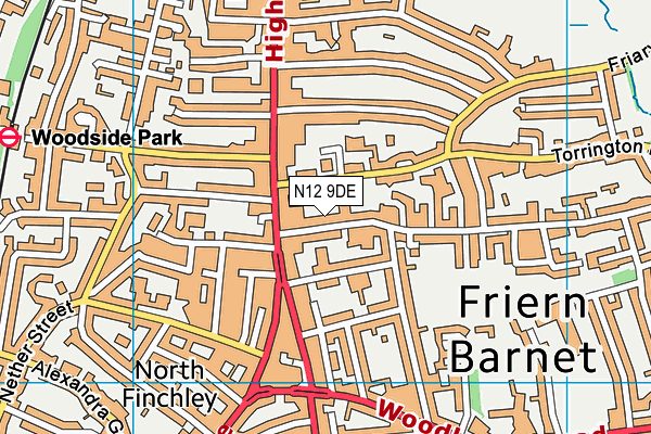 N12 9DE map - OS VectorMap District (Ordnance Survey)