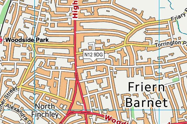 N12 9DG map - OS VectorMap District (Ordnance Survey)