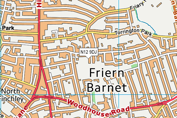 N12 9DJ map - OS VectorMap District (Ordnance Survey)