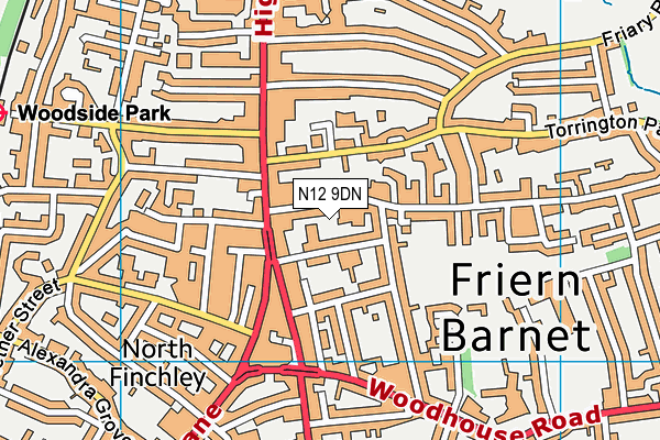 N12 9DN map - OS VectorMap District (Ordnance Survey)