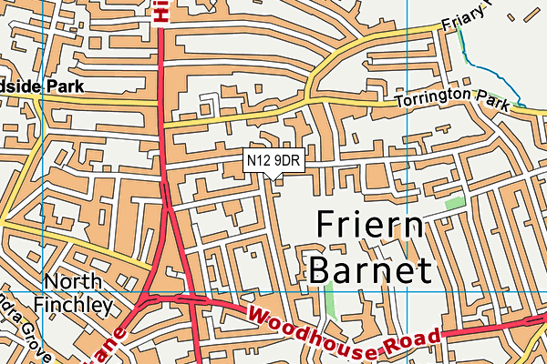N12 9DR map - OS VectorMap District (Ordnance Survey)
