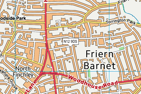 N12 9DS map - OS VectorMap District (Ordnance Survey)