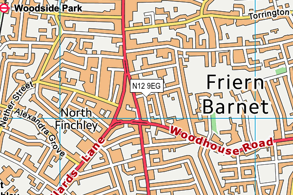 N12 9EG map - OS VectorMap District (Ordnance Survey)