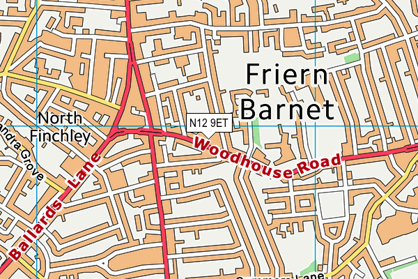 N12 9ET map - OS VectorMap District (Ordnance Survey)