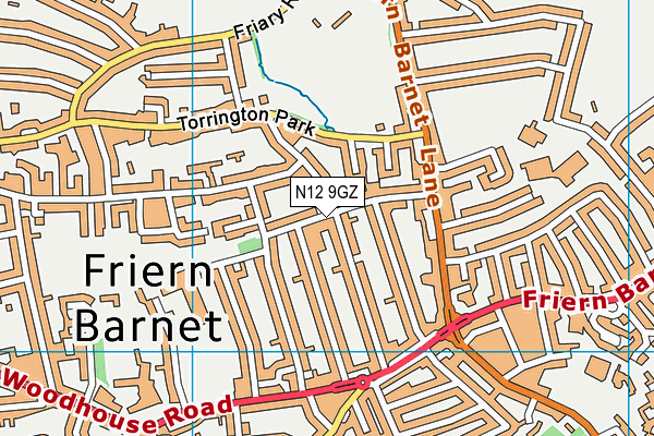 N12 9GZ map - OS VectorMap District (Ordnance Survey)