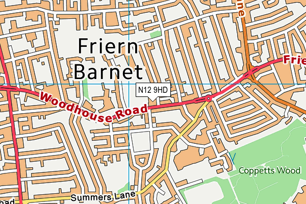 N12 9HD map - OS VectorMap District (Ordnance Survey)