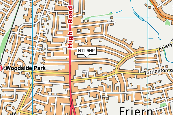 N12 9HP map - OS VectorMap District (Ordnance Survey)