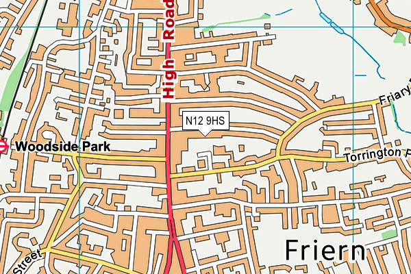 N12 9HS map - OS VectorMap District (Ordnance Survey)
