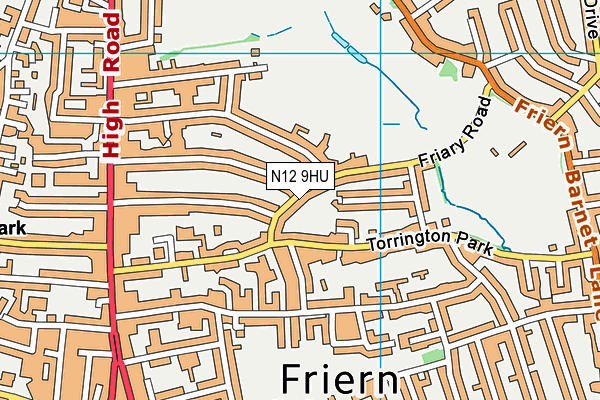 N12 9HU map - OS VectorMap District (Ordnance Survey)