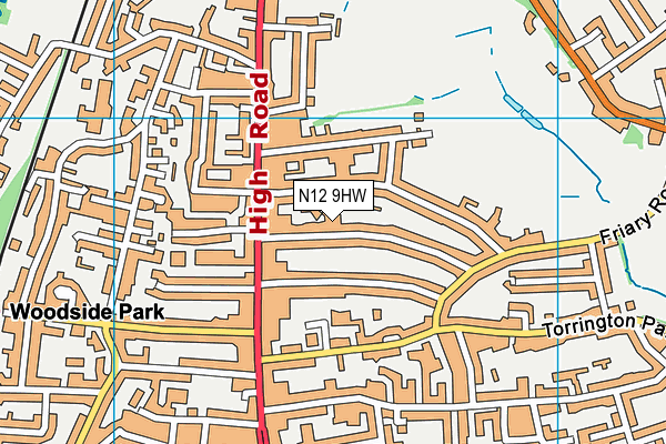 N12 9HW map - OS VectorMap District (Ordnance Survey)