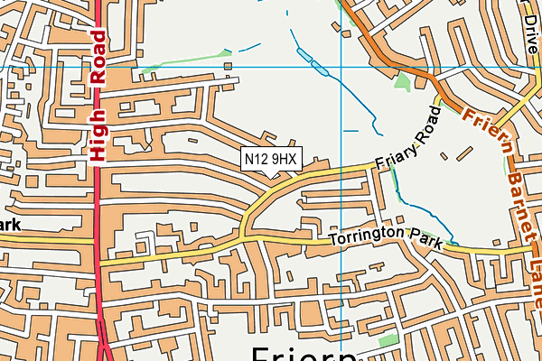 N12 9HX map - OS VectorMap District (Ordnance Survey)