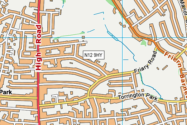 N12 9HY map - OS VectorMap District (Ordnance Survey)