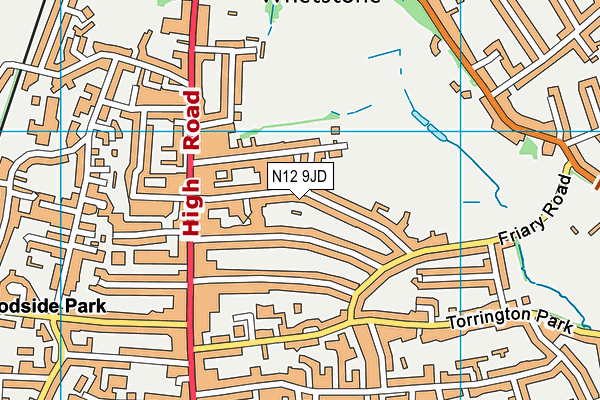N12 9JD map - OS VectorMap District (Ordnance Survey)
