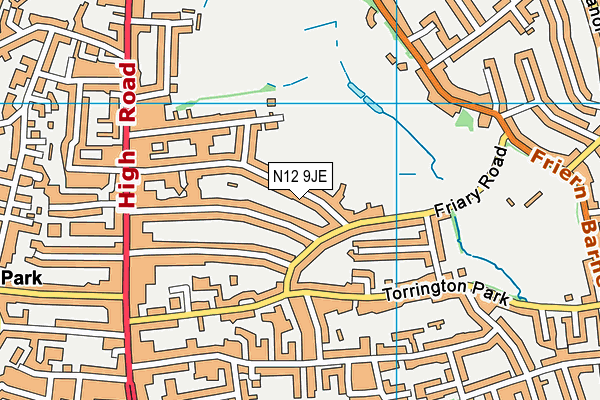 N12 9JE map - OS VectorMap District (Ordnance Survey)