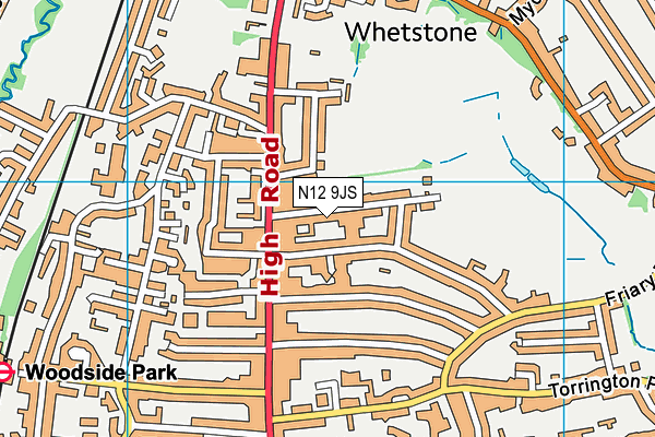 N12 9JS map - OS VectorMap District (Ordnance Survey)