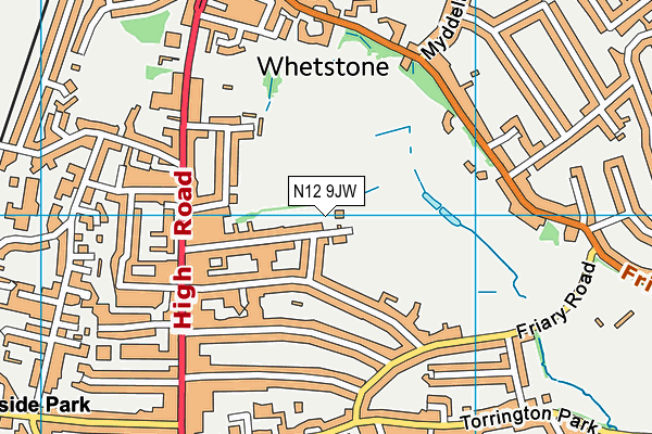 N12 9JW map - OS VectorMap District (Ordnance Survey)