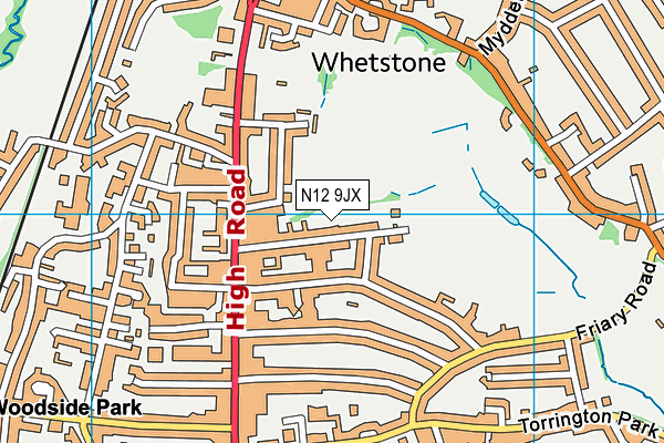 N12 9JX map - OS VectorMap District (Ordnance Survey)