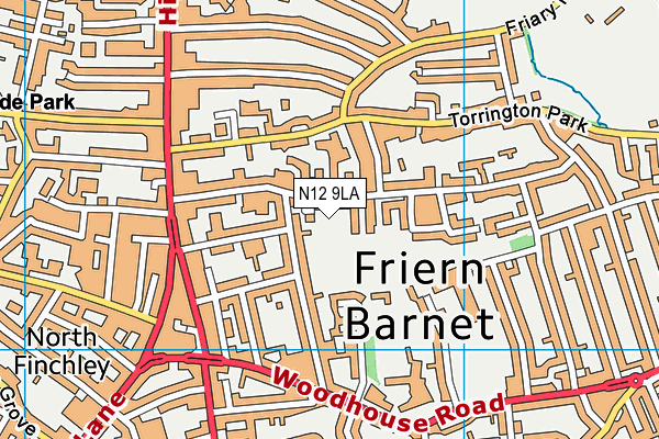 N12 9LA map - OS VectorMap District (Ordnance Survey)