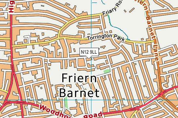 N12 9LL map - OS VectorMap District (Ordnance Survey)