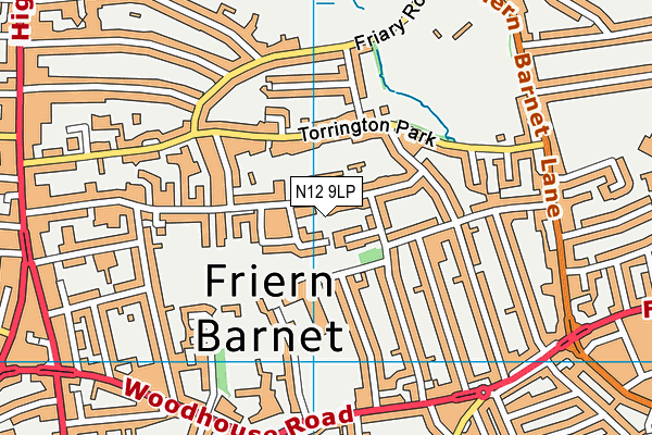 N12 9LP map - OS VectorMap District (Ordnance Survey)