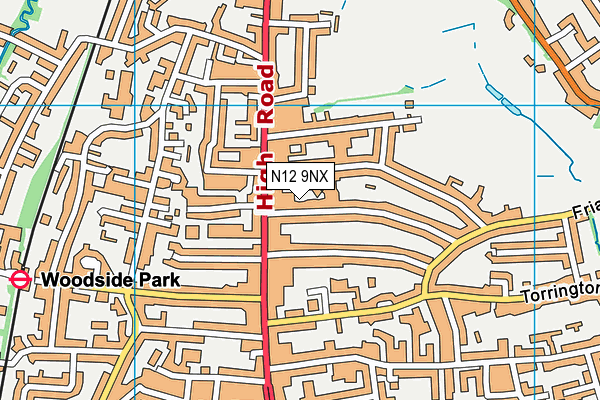 N12 9NX map - OS VectorMap District (Ordnance Survey)