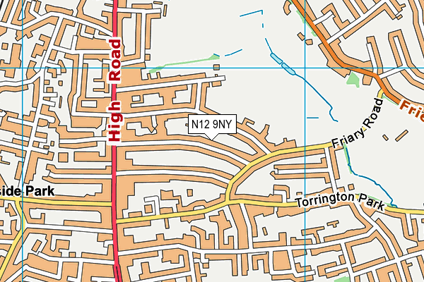 N12 9NY map - OS VectorMap District (Ordnance Survey)