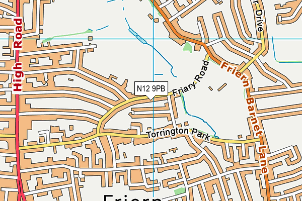 N12 9PB map - OS VectorMap District (Ordnance Survey)