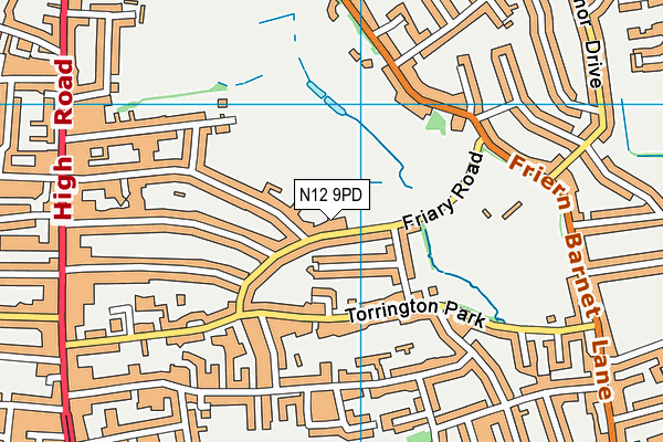 N12 9PD map - OS VectorMap District (Ordnance Survey)