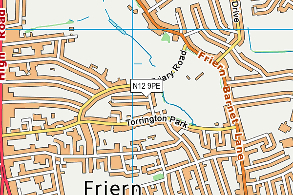 N12 9PE map - OS VectorMap District (Ordnance Survey)