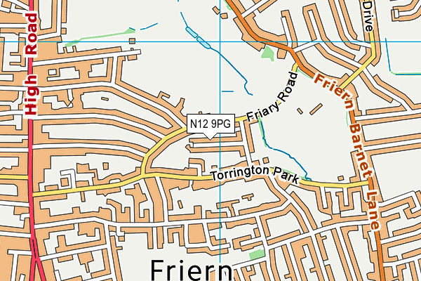 N12 9PG map - OS VectorMap District (Ordnance Survey)