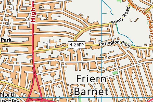 N12 9PP map - OS VectorMap District (Ordnance Survey)