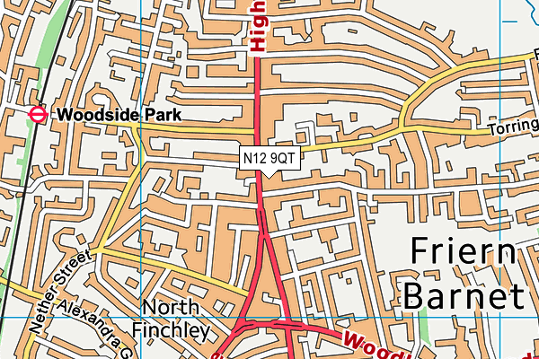 N12 9QT map - OS VectorMap District (Ordnance Survey)