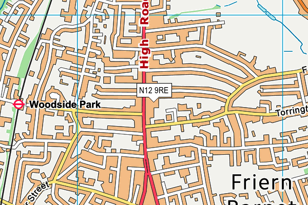 N12 9RE map - OS VectorMap District (Ordnance Survey)