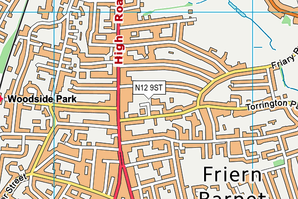 N12 9ST map - OS VectorMap District (Ordnance Survey)