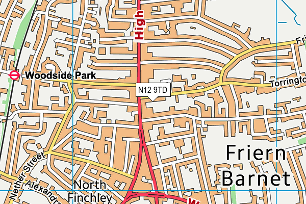 N12 9TD map - OS VectorMap District (Ordnance Survey)