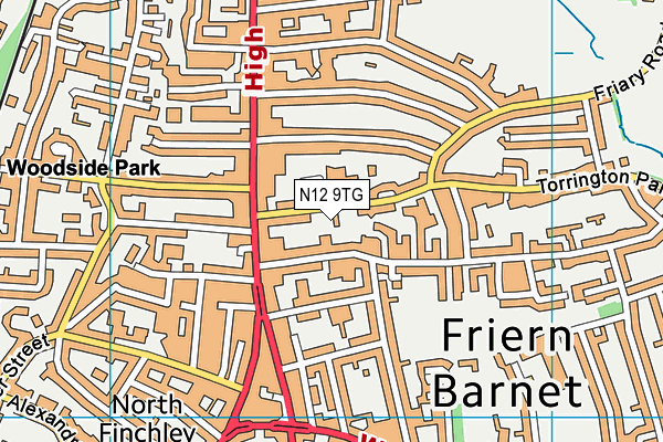 N12 9TG map - OS VectorMap District (Ordnance Survey)