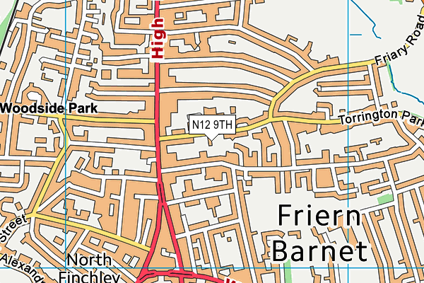 N12 9TH map - OS VectorMap District (Ordnance Survey)