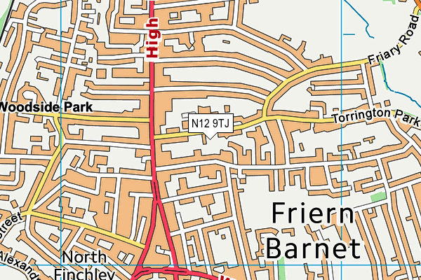 N12 9TJ map - OS VectorMap District (Ordnance Survey)