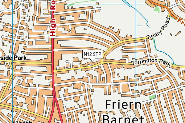 N12 9TP map - OS VectorMap District (Ordnance Survey)