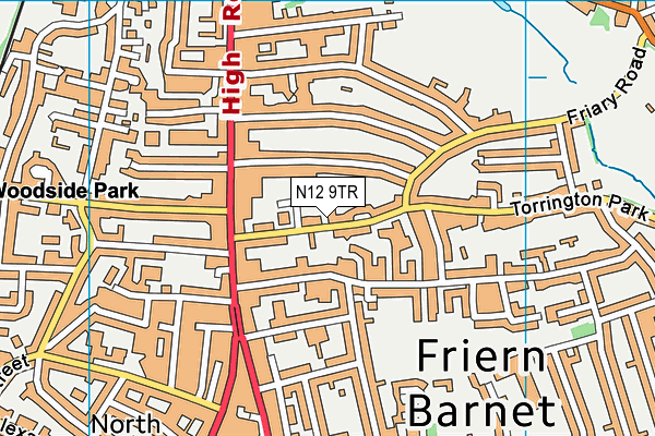 N12 9TR map - OS VectorMap District (Ordnance Survey)